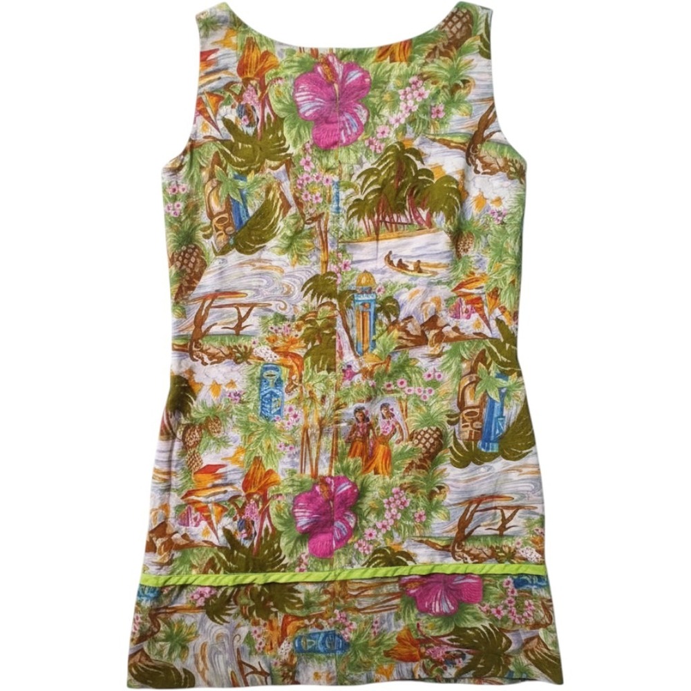 Vintage Stan Hicks Hawaiian Casuals Tiki Tropical Print Shift Dress Honolulu